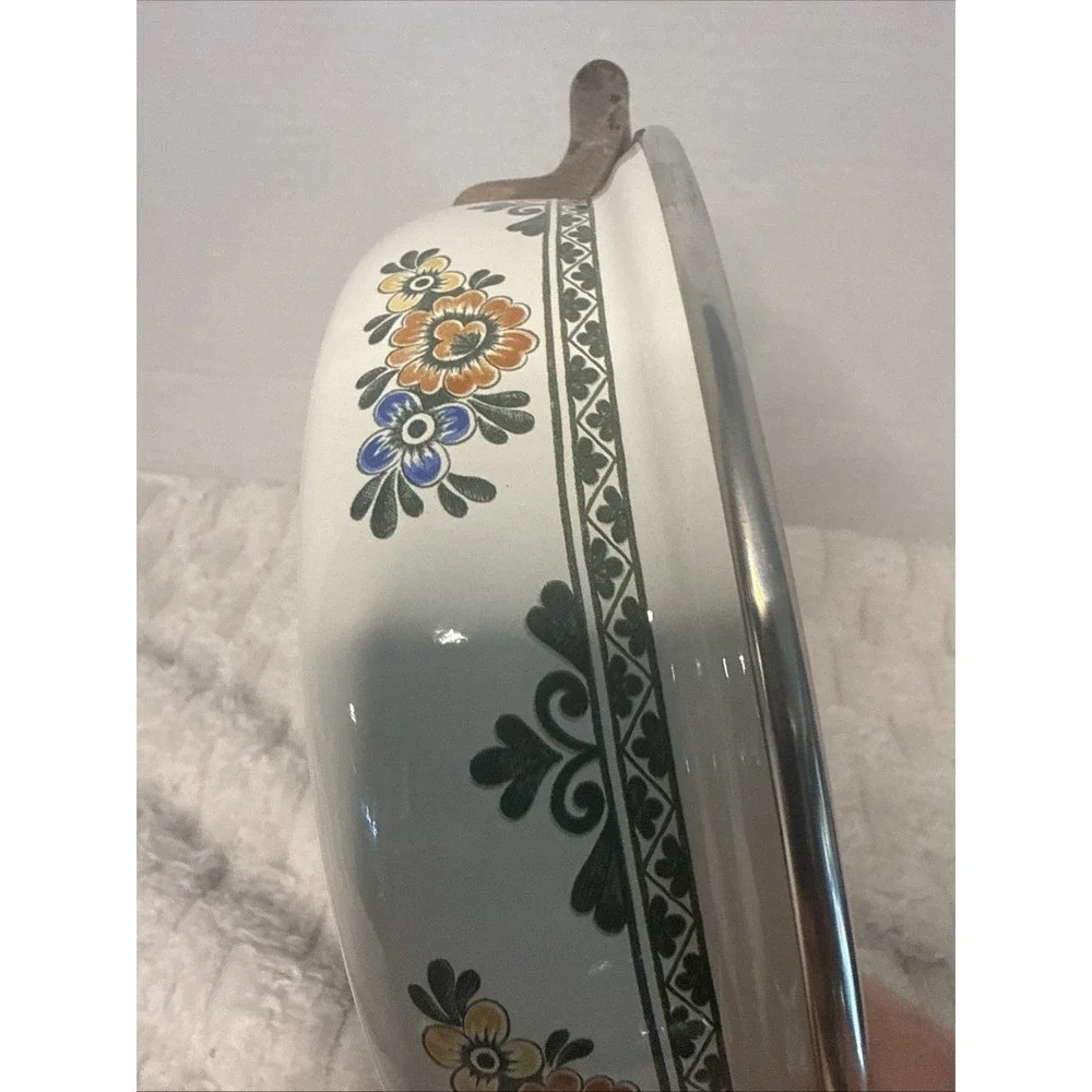 Vintage West Germany ASTA Enamelware Fissler Buffet Server Casserole Dish Floral